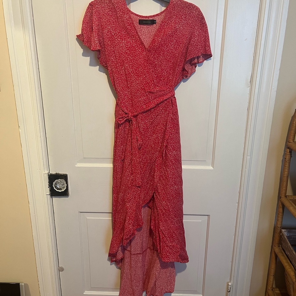 Red Floral Wrap Dress